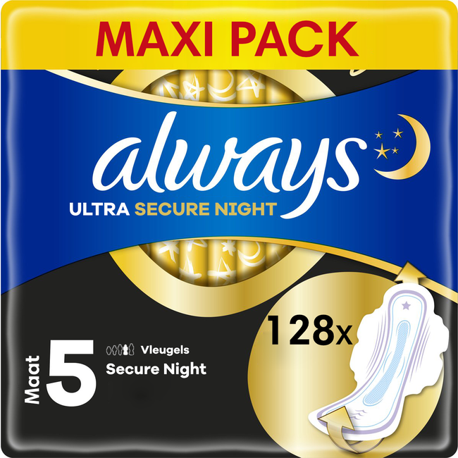 Always - Maandverband Ultra Secure Night Extra - Met Vleugels - Maat 5 - 8 x 16 - 128 Pads