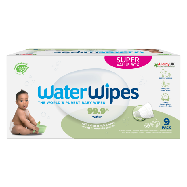 Waterwipes Waterwipes - Snoetenpoetser Soapberry - 9 x 60 Babydoekjes - 99,9% water *Plastic Vrij