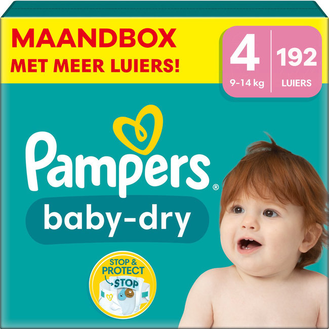 Iets Contour ontwerper Pampers - Baby Dry - Maat 4 - Maandbox - 192 stuks - 9/14 KG -  Babydrogist.nl