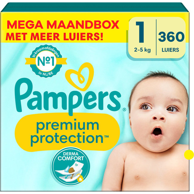Pampers Premium Protection - Maat 1 - Mega Maandbox 360 stuks - KG - Babydrogist.nl