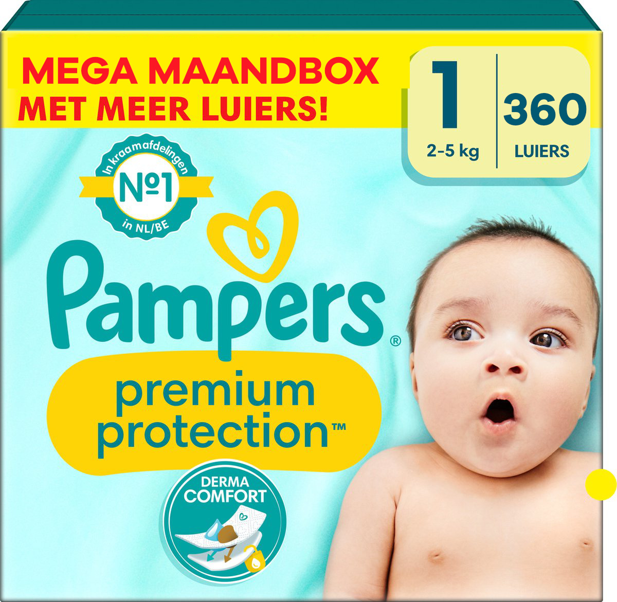 Ontwaken Mondwater Voorman Pampers - Premium Protection - Maat 1 - Mega Maandbox - 360 stuks - 2/5 KG  - Babydrogist.nl