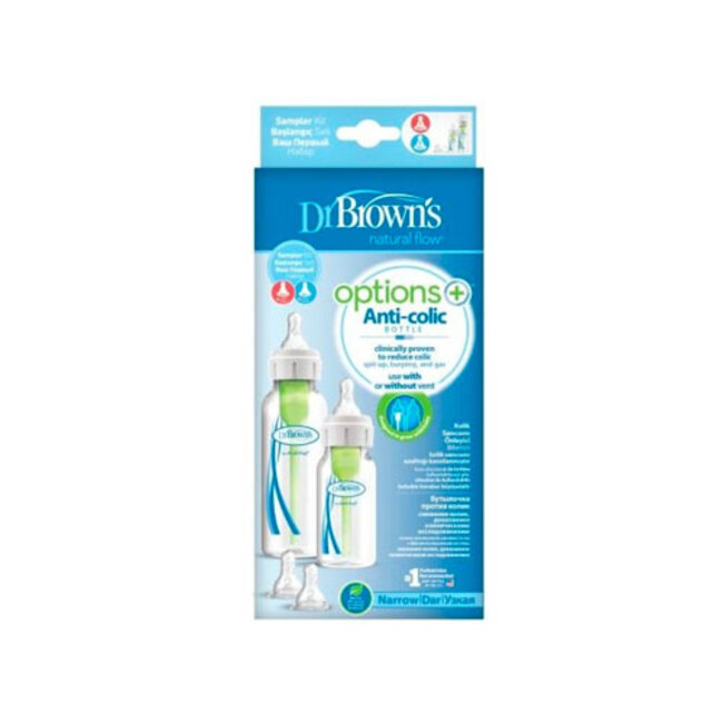 Dr. Brown's - Options+ Anti-Koliek Sampler - Smalle Hals Glazen Babyflessen Set