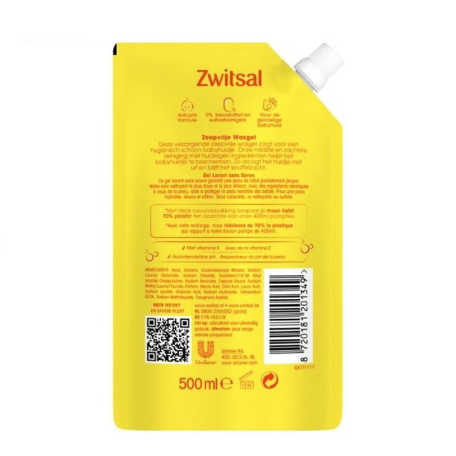 Zwitsal - Navulling Wasgel - Zeepvrij - 500ml