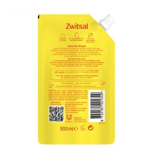 Zwitsal - Navulling Wasgel - Zeepvrij - 6 x 500ml - Voordeelverpakking