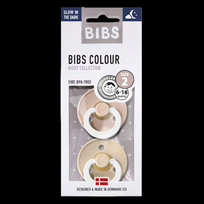 BiBS - Glow in the Dark - Maat 2 - Fopspeen - Symmetrisch - Blush Glow / Vanilla Glow