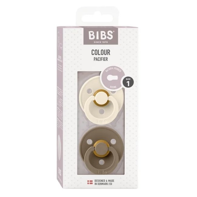 BiBS - Colour Pacifier - Maat 1 - Fopspeen - 2 stuks - Dark Oak / Ivory