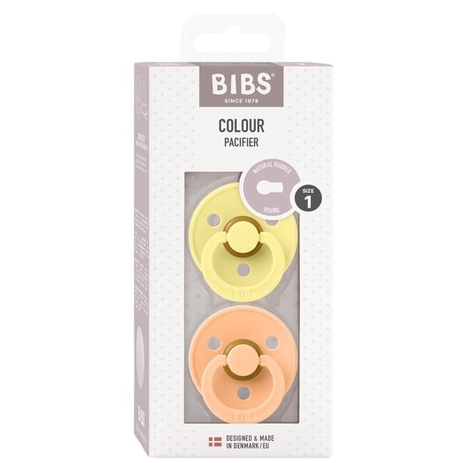 BiBS - Colour Pacifier - Maat 1 - Fopspeen - 2 stuks - Sunshine / Peach Sunset