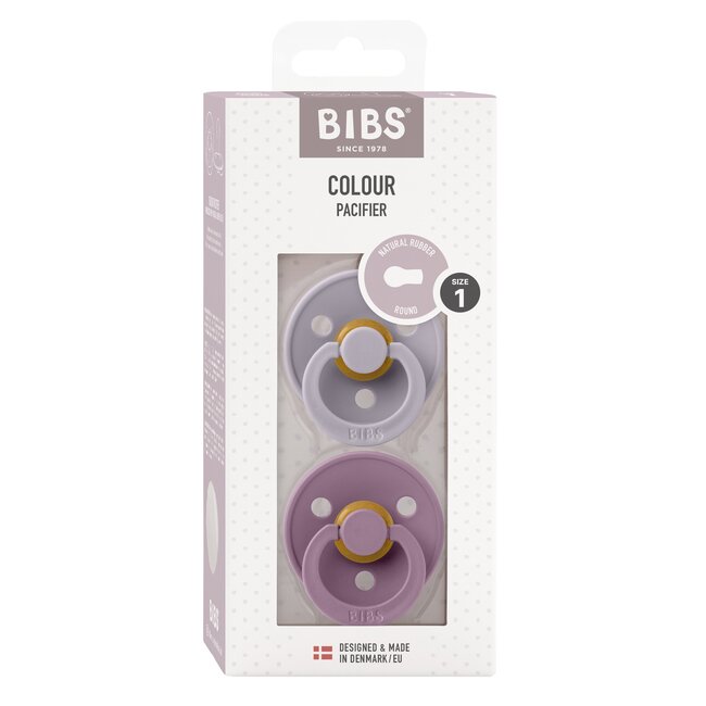 BiBS - Colour Pacifier - Maat 1 - Fopspeen - 2 stuks - Fossil Grey / Mauve