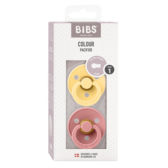 BiBS - Colour Pacifier - Maat 1 - Fopspeen - 2 stuks -  Pale Butter / Dusty Pink