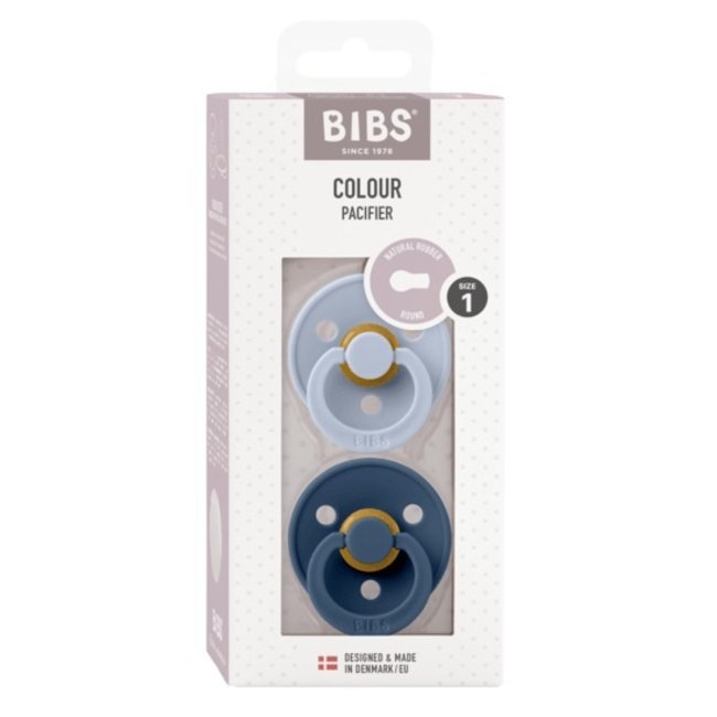 BiBS - Colour Pacifier - Maat 1 - Fopspeen - 2 stuks -  Dusty Blue / Steel Blue