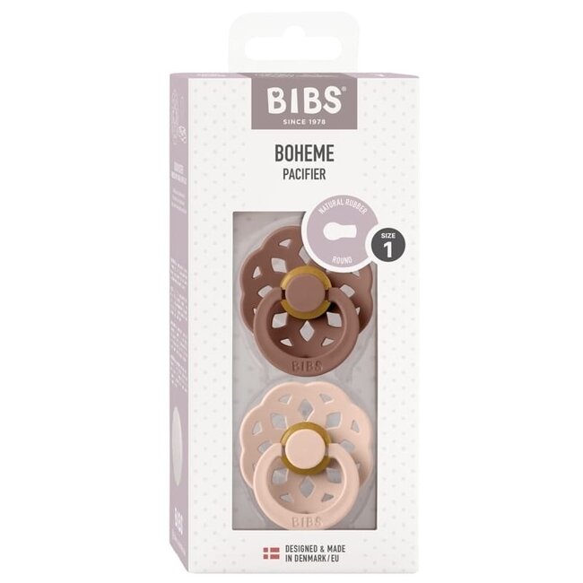 BiBS - Boheme Pacifier - Maat 1 - Fopspeen - 2 stuks - Woodchuck / Blush