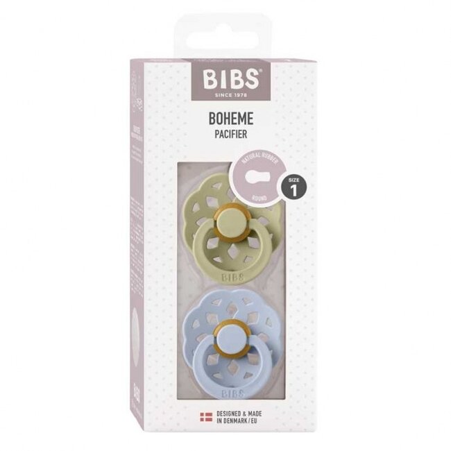 BiBS - Boheme Pacifier - Maat 1 - Fopspeen - 2 stuks - Khaki / Dusty Blue