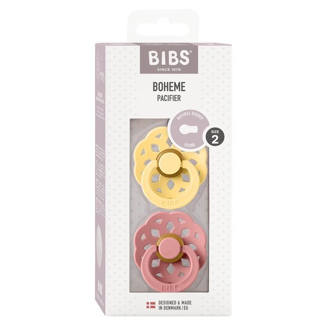 BiBS - Boheme Pacifier - Maat 2 - Fopspeen - 2 stuks - Pale Butter / Dusty Pink