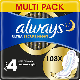 Always Always - Maandverband Ultra Secure Night - Met Vleugels - Maat 4 - 3 x 36 - 108 Pads