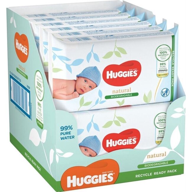 Huggies Huggies Natural - Biologisch afbreekbaar - Billendoekjes - 384 babydoekjes - 8 x 48