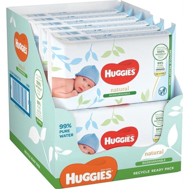 Huggies - Natural Biologisch afbreekbaar - Billendoekjes - 48 babydoekjes - 1 x 48