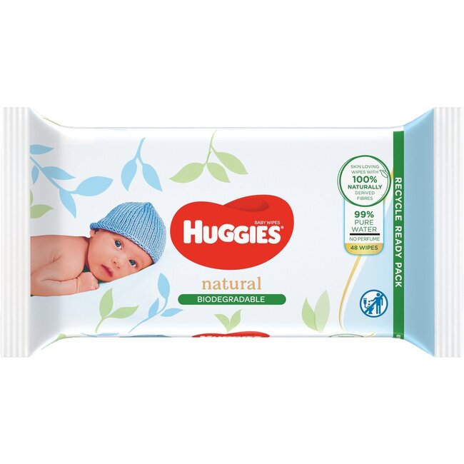 Huggies - Natural Biologisch afbreekbaar - Billendoekjes - 48 babydoekjes - 1 x 48