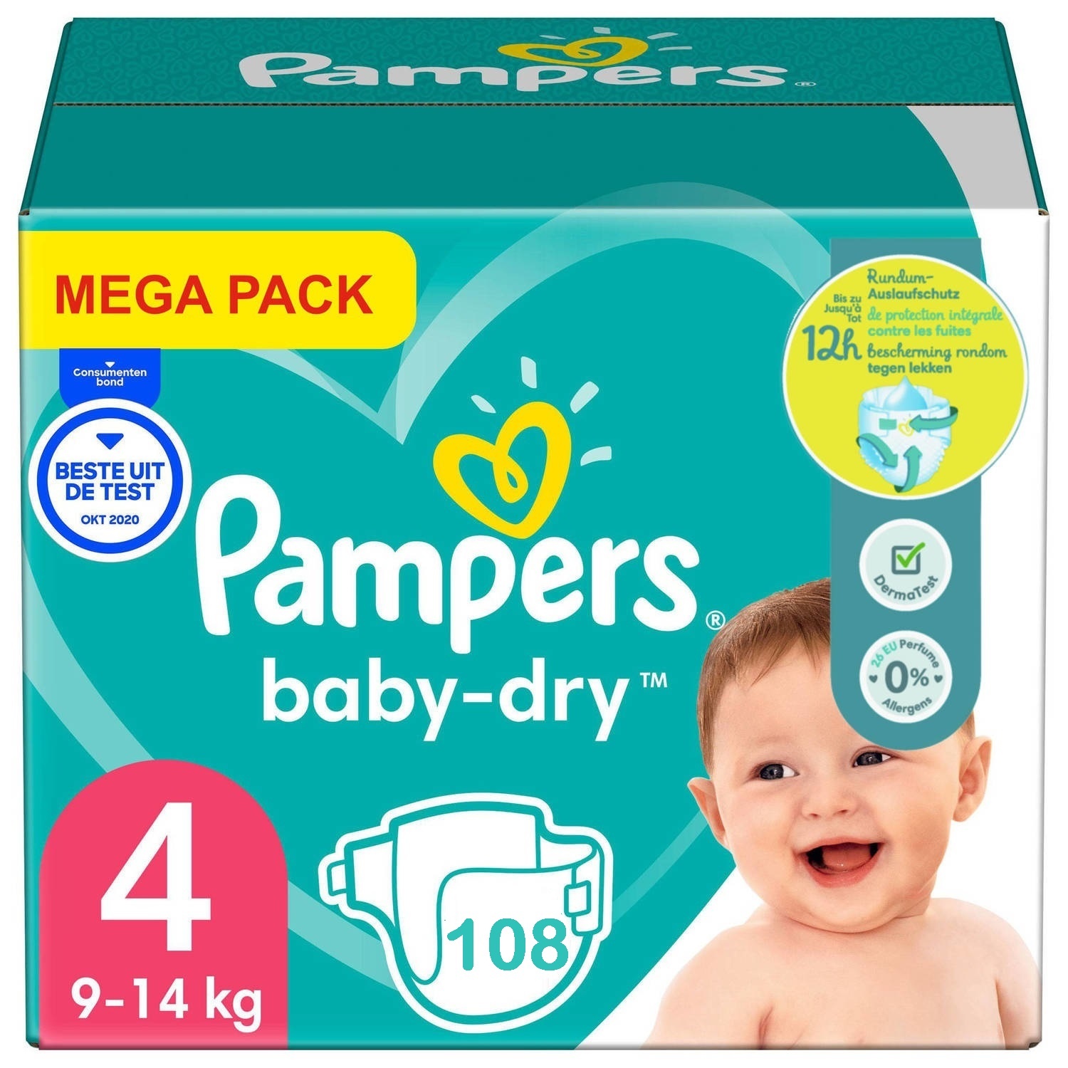 Pampers  Baby Dry - Maat 4 - Mega Pack - 108 luiers - 9/14 KG