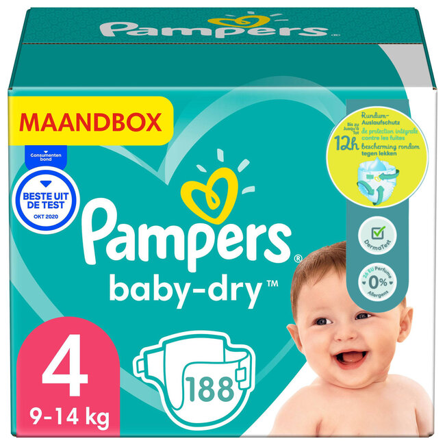 Pampers Pampers - Baby Dry - Maat 4 - Maandbox - 188 luiers - 9/14 KG