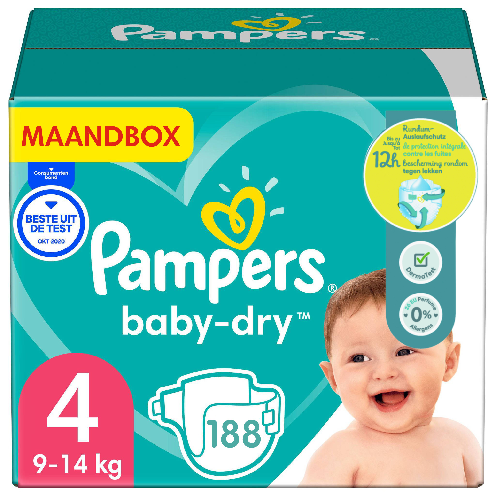 Pampers  Baby Dry - Maat 4 - Maandbox - 188 luiers - 9/14 KG