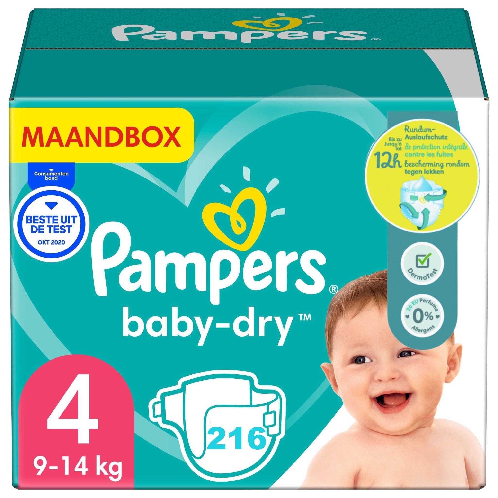 Pampers  Baby Dry - Maat 4 - Maandbox - 216 luiers - 9/14 KG