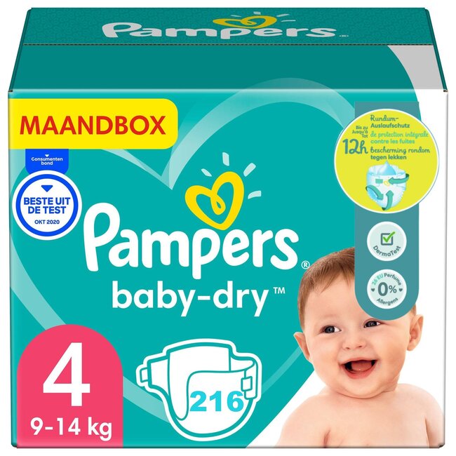 Pampers Pampers - Baby Dry - Maat 4 - Maandbox - 216 luiers - 9/14 KG