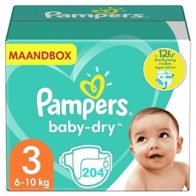 Pampers - Baby Dry - Maat 3 - Maandbox - 204 stuks - 6/10KG