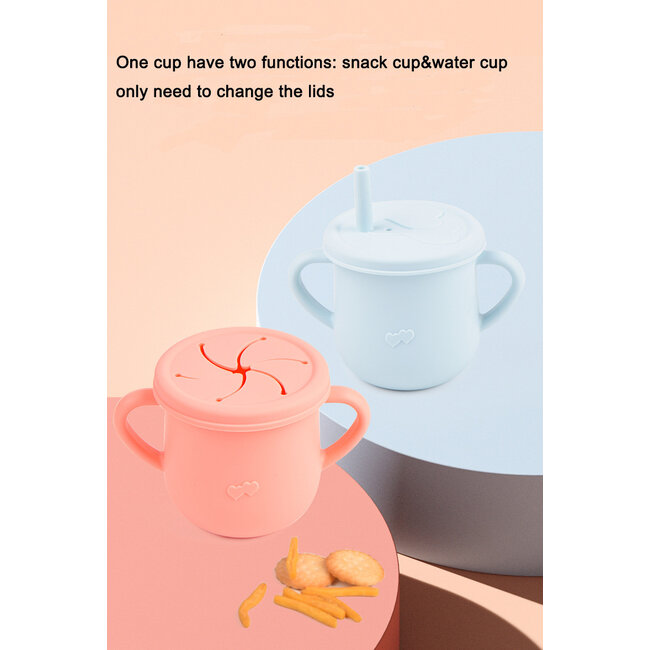 Dutsi - 3 in 1 Rietjes & Snack Beker - Zalm Roze