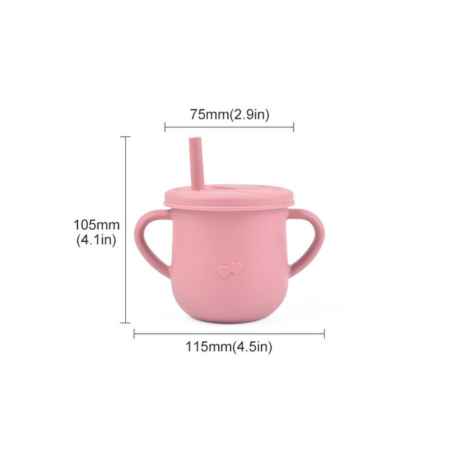 Dutsi - 3 in 1 Rietjes & Snack Beker - Zalm Roze