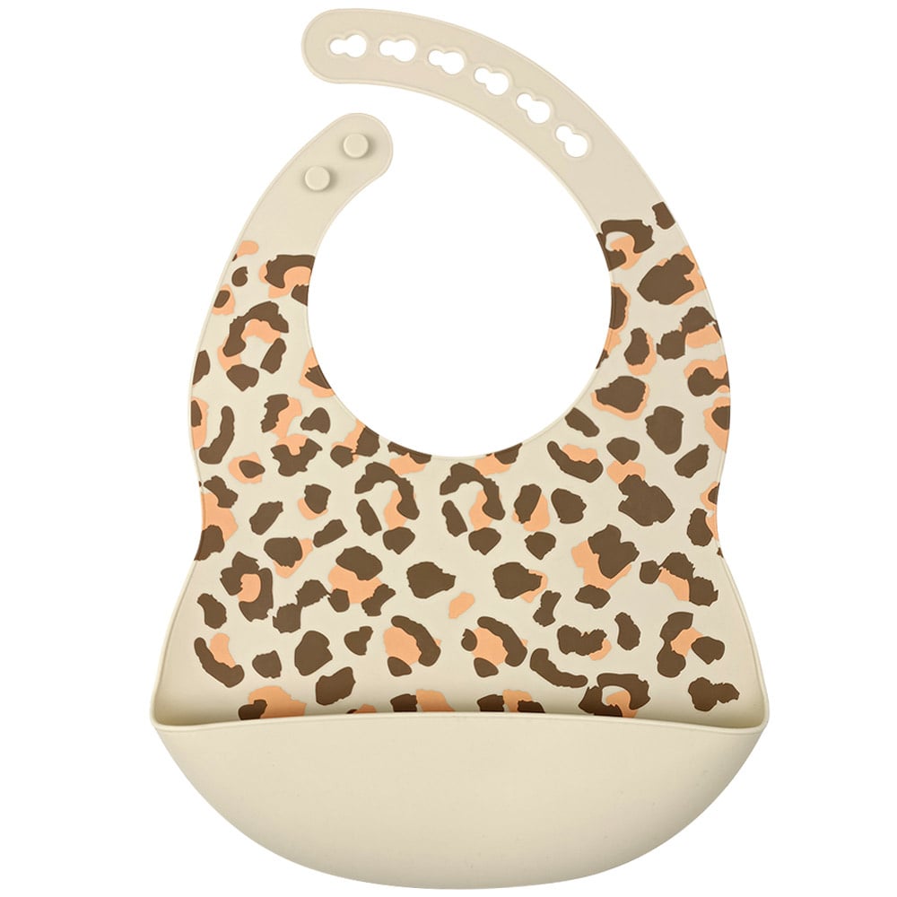 Dutsi  Siliconen - Baby Slabbetje - Met opvangbakje - Luipaard print - Creme