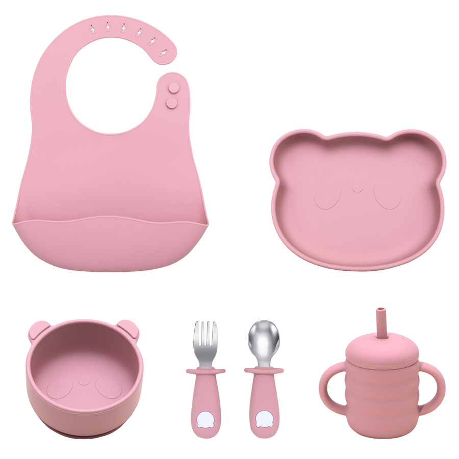 Dutsi - Beertje - Baby Eetset - Perfecte Starterset voor Jonge Eters - Oudroze