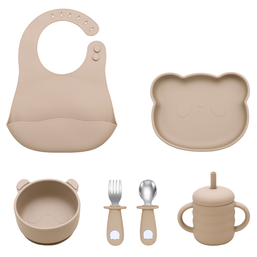 Dutsi - Beertje - Baby Eetset - Perfecte Starterset voor Jonge Eters  - Taupe