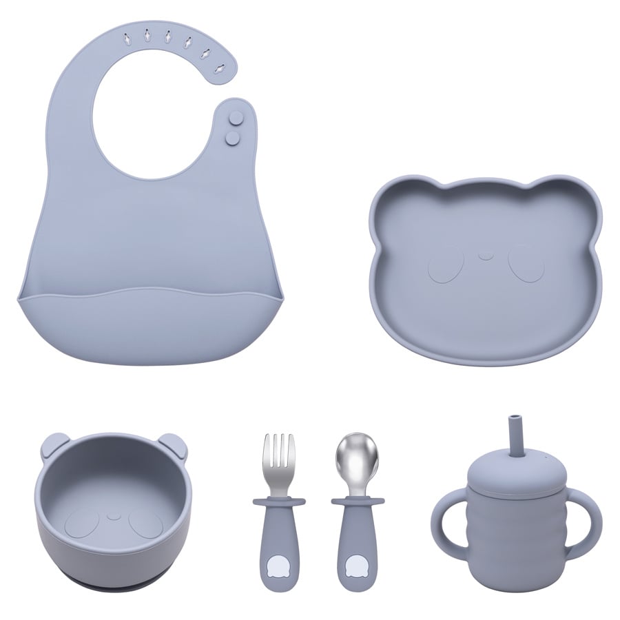 Dutsi - Beertje - Baby Eetset - Perfecte Starterset voor Jonge Eters  - Pastelblauw