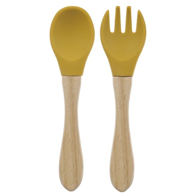 Dutsi Dutsi - Baby Bestekset - Hout & Siliconen - Mosterdgeel