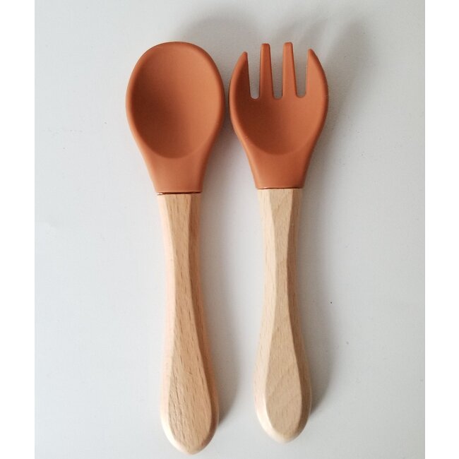 Dutsi - Baby Bestekset - Hout & Siliconen - Kaneelbruin