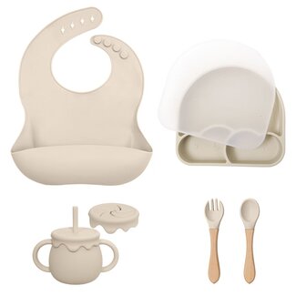 Dutsi Dutsi - Frosty Cloud - Baby Eetset: Het Complete 7-Delige Siliconen Servies Cadeau - Sand