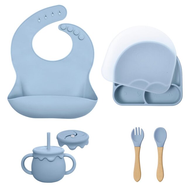 Dutsi Dutsi - Frosty Cloud Baby Eetset: Het Complete 7-Delige Siliconen Servies Cadeau - Pastelblauw