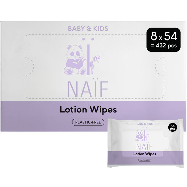 NAÏF Care B.V. Naïf - Lotion Billendoekjes - 8 pack - 432 doekjes - Plasticvrij & Huidvriendelijk