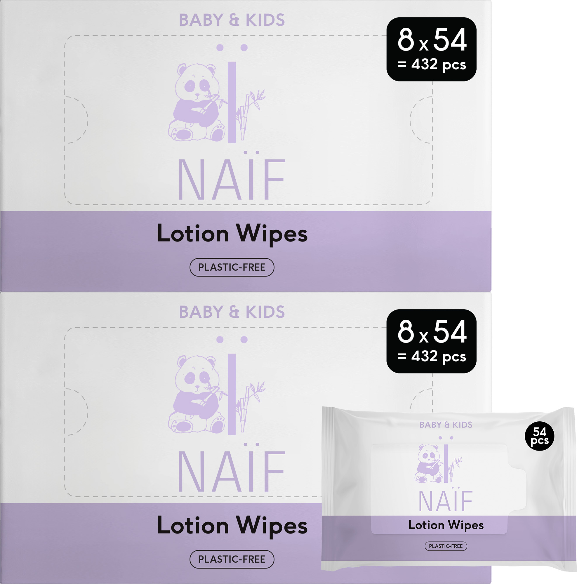 Na&iuml;f  Lotion Billendoekjes - 16 pack - 864 - doekjes - Plasticvrij & Huidvriendelijk