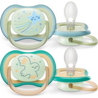 Philips Avent Philips Avent Ultra Air Nighttime Glow in the Dark Fopspeen - 0 tot 6 Maanden - 2 Speentjes - Groen/Oranje Ster/Uil