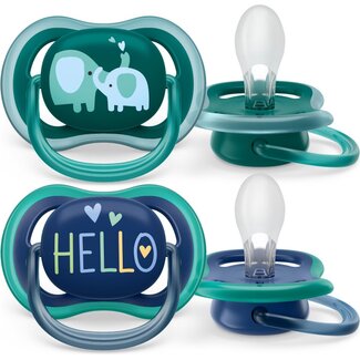 Philips Avent Philips Avent Ultra Air Fopspeen - 18+ Maanden - 2 Speentjes - Donkergroen/Donkerblauw Olifant/Hello