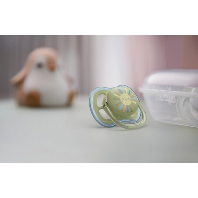 Philips Avent Ultra Air Fopspeen - 0 tot 6 Maanden - 2 Speentjes - Groen/Blauw Zon/Regenboog