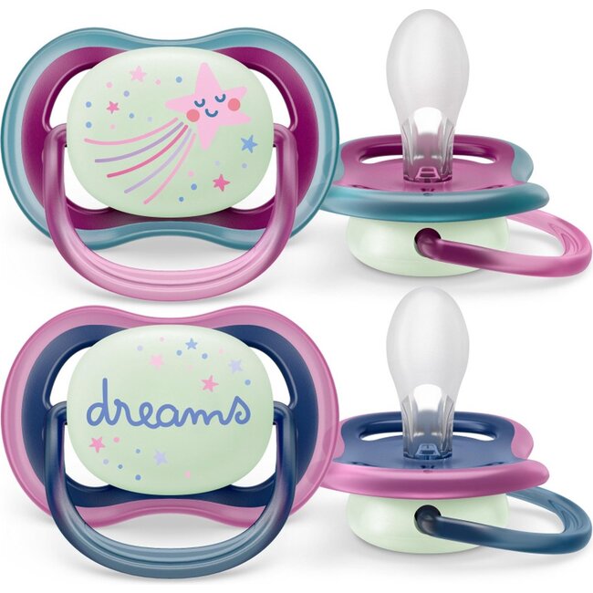 Philips Avent Philips Avent Ultra Air Nighttime Glow in the Dark Fopspeen - 6 tot 18 Maanden - 2 Stuks - Paars/Donkerblauw Ster/Dreams