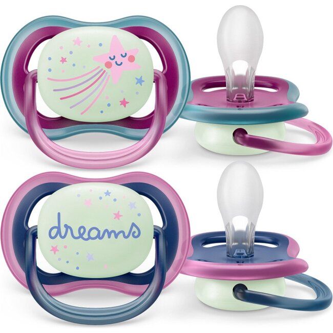 Philips Avent Ultra Air Nighttime Glow in the Dark Fopspeen - 6 tot 18 Maanden - 2 Stuks - Paars/Donkerblauw Ster/Dreams
