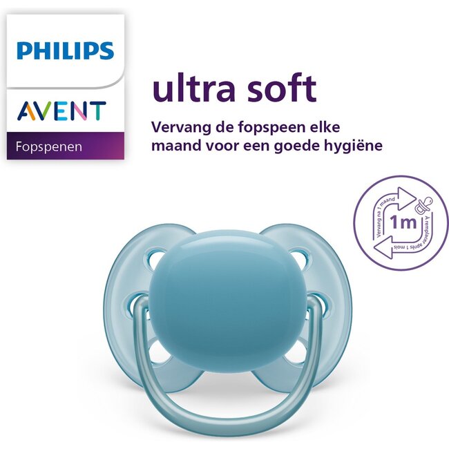 Philips Avent Ultra Soft Fopspeen - 6 tot 18 Maanden - 2 Stuks - Blauw/Grijs