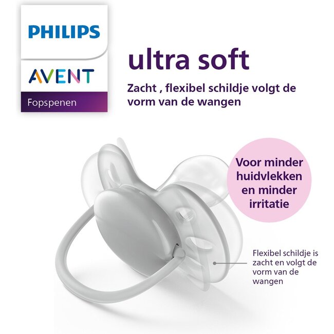 Philips Avent Ultra Soft Fopspeen - 6 tot 18 Maanden - 2 Stuks - Roze/Oranje