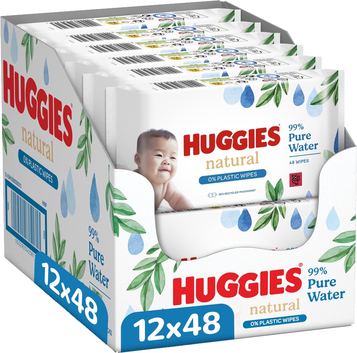 12x Huggies Billendoekjes Natural 0% plastic 12x48=576 stuks