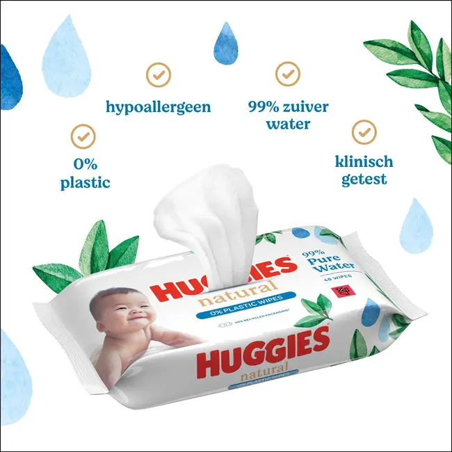 Huggies - Natural - 0% Plastic - Billendoekjes - 1152 babydoekjes - 24 x 48