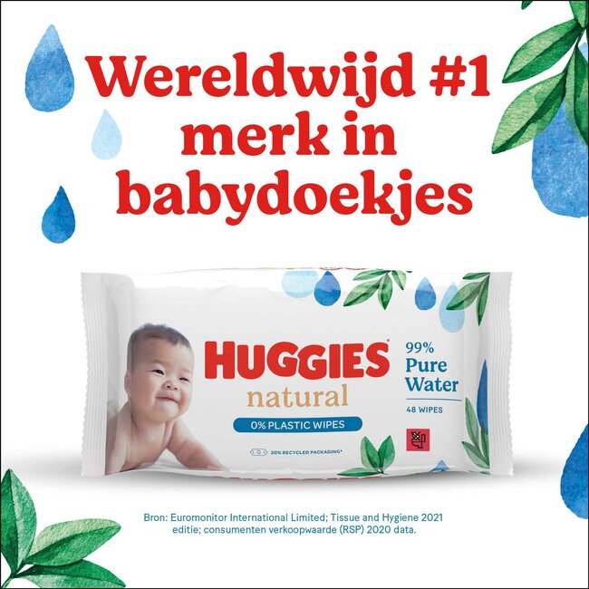 Huggies - Natural - 0% Plastic - Billendoekjes - 288 babydoekjes - 6 x 48