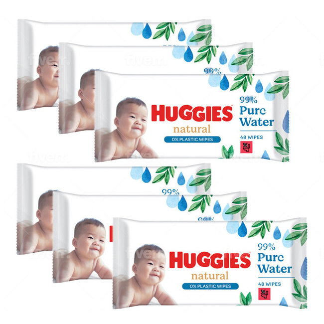 Huggies Huggies - Natural - 0% Plastic - Billendoekjes - 288 babydoekjes - 6 x 48